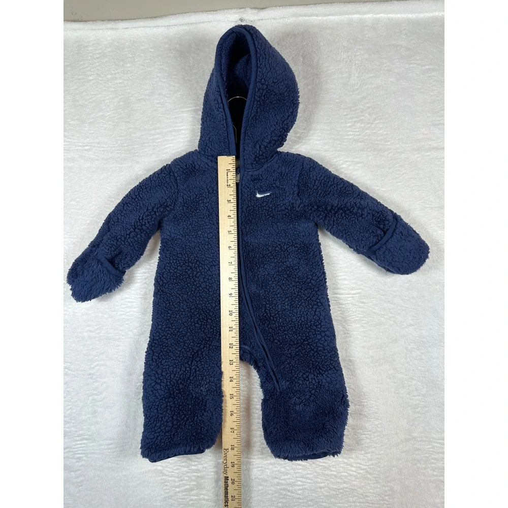 Nike Sherpa Fleece Bunting Baby 3M Navy Blue Hooded One Piece Footed
